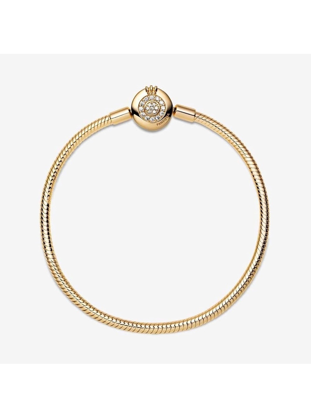 Pandora Gold Snake Chain Bracelet with Pavé Clasp with charms - Picture 5 of 11